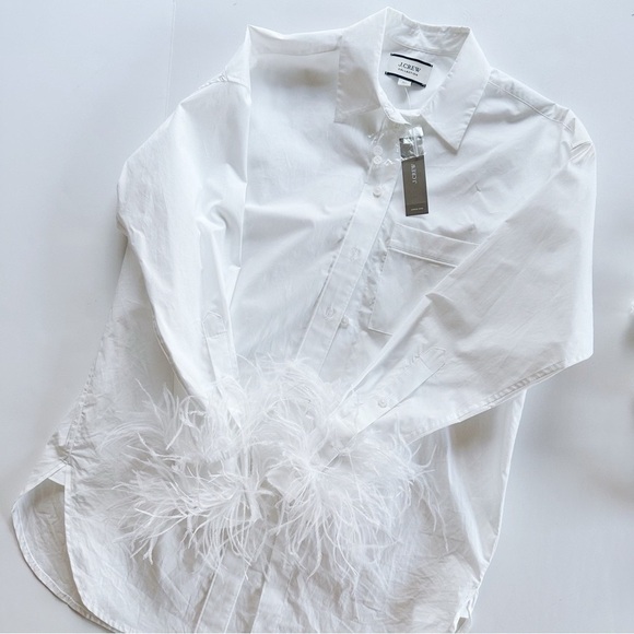 J.Crew Feather Trim Cotton Poplin Button Up Shirt With Collar White - Picture 11 of 16